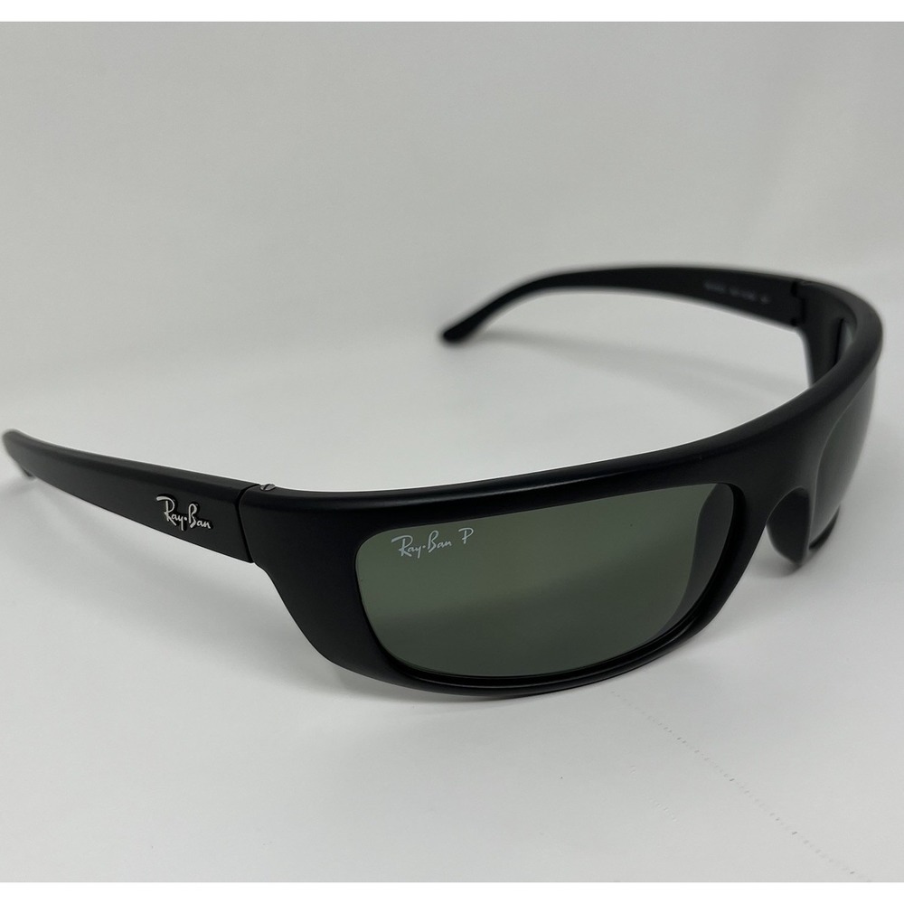 Ray-Ban RB4053 601-S/9A 3P Matte Black Polarized Green Wrap Sunglasses Italy